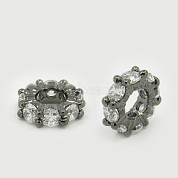 Brass Cubic Zirconia European Beads, Rondelle, Gunmetal, 8x3mm, Hole: 4mm(ZIRC-F001-101B)