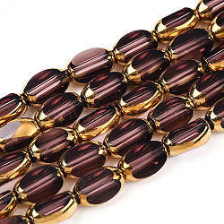 Electroplate Opaque Color Glass Beads Strands, Faceted, Oval, Indian Red, 7x4.5x3.5mm, Hole: 1mm, about 50pcs/strand, 12.99''(33cm)(EGLA-Q127-A01-02I)