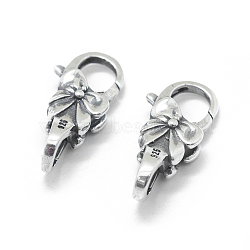 Thai 925 Sterling Silver Lobster Claw Clasps, Bowknot, Antique Silver, 23x11x7mm, Hole: 5mm and 6mm(STER-L055-050AS)