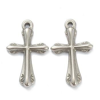 304 Stainless Steel Pendants, Cross, Stainless Steel Color, 23x14x2.5mm, Hole: 1.5mm