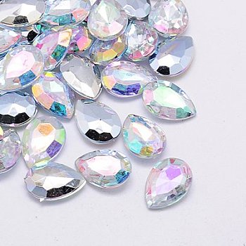 Imitation Taiwan Acrylic Rhinestone Cabochons, Pointed Back & Faceted, teardrop, Clear AB, AB Color, 18x13x5mm, about 500pcs/bag