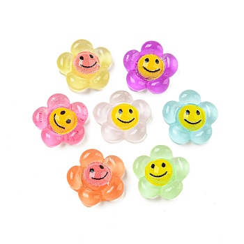 Transparent Resin Decoden Cabochons, Smiling Face Flower, Mixed Color, 8x8.5x3mm