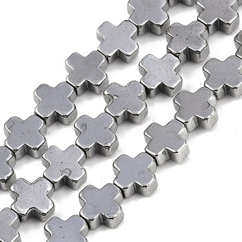 Electroplated Synthetic Non-magnetic Hematite Beads Strands, Cross, Platinum Plated, 6.5x6.5x3mm, Hole: 0.8mm, about 62pcs/strand, 16.02''(40.7cm)