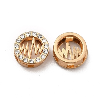 Alloy Slide Charms, with Crystal Rhinestone, Flat Round with Heatbeat, Golden, 12x5mm, Hole: 2mm