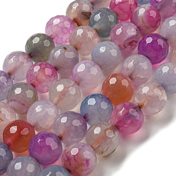 Faceted Natural Dragon Veins Agate Beads Strands, Round, Dyed & Heated, Orchid, 12mm, Hole: 1.6mm, about 31pcs/strand, 14.76''(37.5cm)