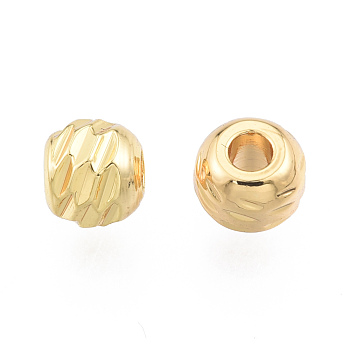 Brass Beads, Nickel Free, Textured, Round, Real 18K Gold Plated, 5x4mm, Hole: 1.8mm