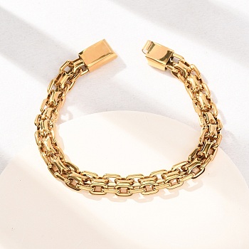 304 Stainless Steel Link Chain Bracelets, Wide Band Bracelets for Women Men, with Magnetic Clasps, PVD Vacuum Plating, Long-Lasting Plated, Golden, 8.86 inch(22.5cm)