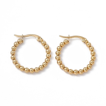 201 Stainless Steel Round Beaded Hoop Earrings with 304 Stainless Steel Pins for Women, Golden, 23.5x23x3mm, Pin: 0.7~0.8x1~1.5mm
