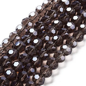 Electroplate Transparent Glass Beads Strands, Faceted(32 Facets), Round, Pearl Luster Plated, Purple, 10mm, Hole: 1.2mm, about 65~69pcs/strand, 23.03~24.49 inch(58.5~62.2cm)