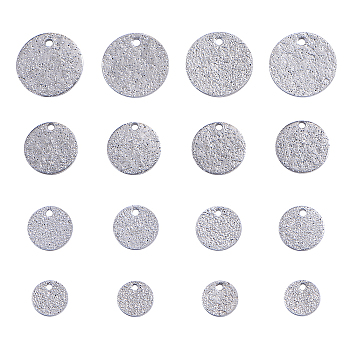 40Pcs 4 Sizes 304 Stainless Steel Charms, Textured, Flat Round with Bumpy, Stainless Steel Color, 10pcs/size