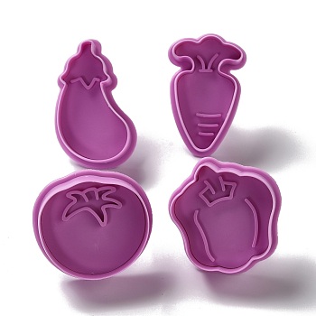 Vegetables Themed PET Plastic Cookie Cutters, with Iron Press Handle, Eggplant, Radish, Tomato & Pumpkin Molds, Old Rose, 49~63x38~52.5x18mm, 4pcs/set