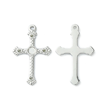 304 Stainless Steel Pendant  Cabochon Settings and Rhinestone Settings, Cross, Stainless Steel Color, Tray: 3mm, Fit for 1.4mm Rhinestone, 28.5x17x1.4mm, Hole: 1.4mm