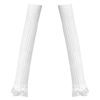 1 Pair Acrylic Fibers Long Mesh Lace Gloves, Dress Accessories, Floral White, 425x90x5mm