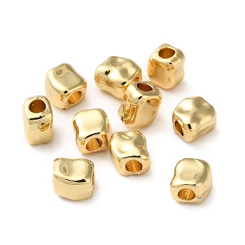 Rack Plating Brass Spacer Beads, Long-Lasting Plated, Lead Free & Cadmium Free, Textured Rectangle, Real 18K Gold Plated, 5x5x4mm, Hole: 2mm