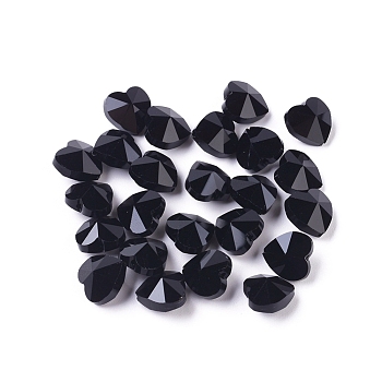 Transparent Glass Beads, Faceted, Heart, Black, 10x10x7mm, Hole: 1~1.2mm