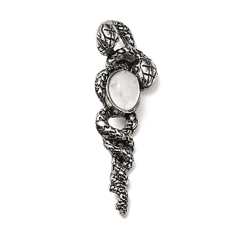 Natural Quartz Crystal Big Pendants, Rock Crystal, Snake Charms, with Rack Plating Antique Silver Tone Alloy Findings, Cadmium Free & Lead Free, 61.5x20x13mm, Hole: 8x5.5mm