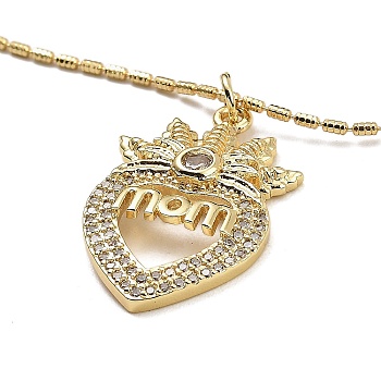 Golden Plated Brass Micro Pave Clear Cubic Zirconia Pendant Necklaces, for Mother's Day, Heart, 17.05 inch(433mm), Pendant: 28x17.5mm