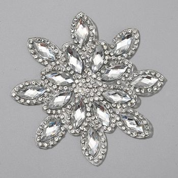 Hotfix Rhinestones, Iron on Transfer Resin Rhinestone Appliques(Hot Melt Adhesive on the Back), Snowflake, Crystal, 77x3mm