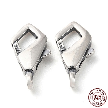 925 Thailand Sterling Silver Lobster Claw Clasps, with 925 Stamp, Antique Silver, 11x6x2.5mm, Hole: 1.4mm