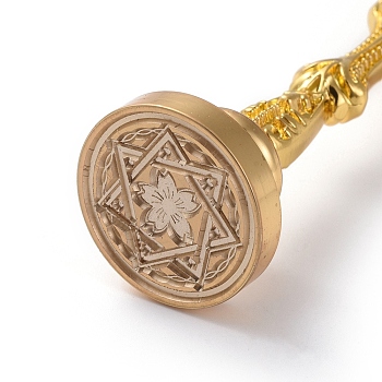 DIY Scrapbook, Brass Wax Seal Stamp and Alloy Handles, Flower Pattern, Golden, 103mm, Stamps: 2.5x1.45cm