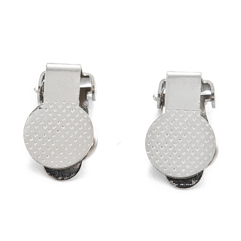 304 Stainless Steel Clip-on Earring Finding, Flat Round, Stainless Steel Color, 16x9x10mm, Hole: 3mm, Tray: 9mm