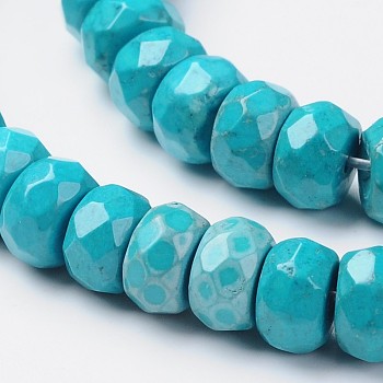 Dyed Faceted Natural Magnesite Rondelle Beads Strands, Turquoise, 8x5mm, Hole: 1mm, about 86pcs/strand, 15.7 inch