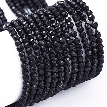 Opaque Glass Beads Strands, Faceted, Rondelle, Black, 2x1.5mm, Hole: 0.6mm, about 235~247pcs/Strand, 14.57~14.76 inch(37~37.5cm)