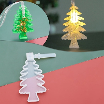 DIY Christmas Lights Silicone Molds, Resin Casting Molds, Clay Craft Mold Tools, Christmas Tree, White, 70x58x11mm, Hole: 5mm