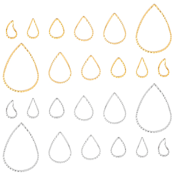 Elite 90Pcs 12 Style Teardrop Brass Linking Rings, Long-Lasting Plated, Cadmium Free & Lead Free, Golden & Silver, 9~25x5~16.8x1mm, Inner Diameter: 7~23x3.5~15.8mm