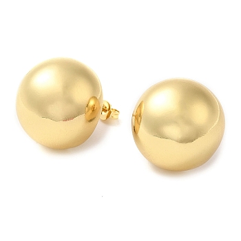 Rack Plating Brass Stud Earrings, Half Round, Real 16K Gold Plated, 19.5mm