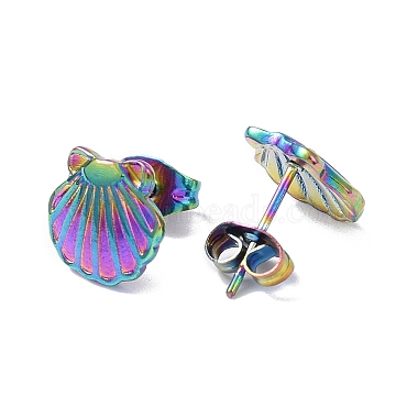 Ion Plating(IP) 304 Stainless Steel Shell Stud Earrings for Women(EJEW-I285-13MC)-2