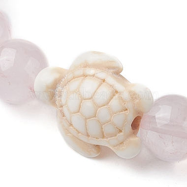 Natural Rose Quartz Round & Synthetic Turquoise Turtle Beaded Stretch Bracelet for Women(BJEW-JB09700-02)-3