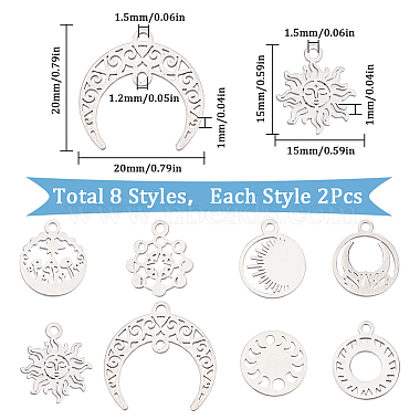 16Pcs 8 Style 304 Stainless Steel Charms(STAS-SC0008-36-1)-2