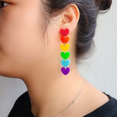 Boucles d'oreilles pendantes en acrylique avec drapeau de la fierté de couleur arc-en-ciel(RABO-PW0001-012P)-4