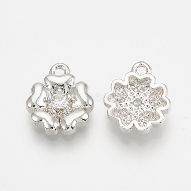 Real Platinum Plated Clear Flower Brass+Cubic Zirconia Charms