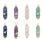 16Pcs 8 Styles Natural Mixed Gemstone Copper Wire Wrapped Pointed Pendants, Faceted Bullet Charms with Golden Tone Brass Star/Heart Beads, 34.5~37x10.5x12mm, Hole: 2.7mm, 2pcs/style(FIND-FH0009-12)