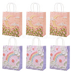 6Pcs 2 Colors Flower Printed Paper Gift Bags, with Handle, Rectangle, Mixed Color, 21x11x27cm, 3pcs/color(ABAG-TAD0001-02)