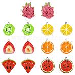 28Pcs 7 Styles Fruit Theme Spray Painted Opaque Resin Pendants, Imitation Food, with Platinum Tone Iron Loops, Mixed Shapes, 27.5~33x22~28x5~5.5mm, Hole: 2mm, 4pcs/style(RESI-FS0002-43)