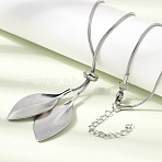 Adjustable 304 Stainless Steel Leaf Pendant Lariat Necklaces for Women, Tarnish Free, Stainless Steel Color, 18.72 inch(47.55cm)(SA-CBAB727-03P)