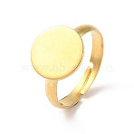 304 Stainless Steel Pad Ring Settings, Flat Round, Real 18K Gold Plated, US Size 7 1/4(17.5mm), Tray: 12mm(STAS-K278-11D-G)