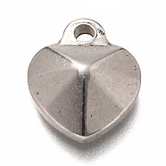 304 Stainless Steel Charms,  Pointed Heart, Stainless Steel Color, 14.5x12x4mm, Hole: 1.8mm(STAS-H126-28AS)