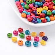 Lead Free Rondelle Natural Wood Beads, Dyed, about 5.5mm wide, 4mm high, hole: 1.5mm(X-TB093Y)