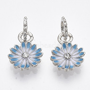 Alloy European Dangle Charms, with Crystal Rhinestone and Enamel, Large Hole Pendants, Flower, Platinum, 22mm, Hole: 5mm, Flower: 16.5x12x3mm(MPDL-T004-09P-B)