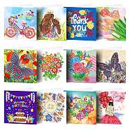DIY Diamond Painting Greeting Card Kits, Including Canvas Bag, Resin Rhinestones, Pen, Tray & Glue Clay, Rectangle, Mixed Color, 300x150mm, 12pcs/set(PW-WG38651-02)