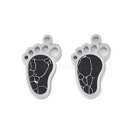 304 Stainless Steel Pendants, Synthetic Turquoise Dyed Footprint Charms, Black, Stainless Steel Color, 15.8x9.3x1.7mm, Hole: 1.5mm(STAS-S136-05P)