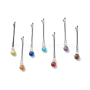 Eco-Friendly Copper Wire Wrapped Round Gemstone Hair Bobby Pin, with Stainless Steel Findings, Silver, 60x1x8.5mm, 7pcs/set(OHAR-JH00025-02)