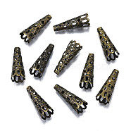 Iron Filigree Bead Cones, Nickel Free, Antique Bronze, 22x8~9mm, Hole: 2.5~3mm(E057Y-NFAB)