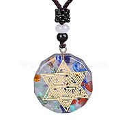 Orgonite Chakra Natural & Synthetic Mixed Stone Pendant Necklaces, Nylon Thread Necklace for Women, Flat Round, Star, 25.59 inch(65cm)(QQ6308-17)