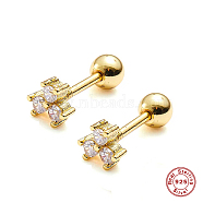 925 Sterling Silver Stud Earrings with Cubic Zirconia, Real 18K Gold Plated, 3mm(JZ4283-1)