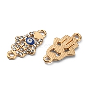 Zinc Alloy Enamel Link Connectors, with Crystal Rhinestone, Hamsa Hand/Hand of Miriam with Evil Eye, Light Gold, 22x12x2mm, Hole: 1.6mm(FIND-TAC0011-49KCG)